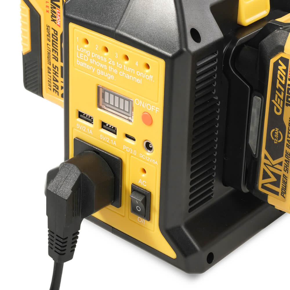 หัวแปลงปลั๊กไฟ (พร้อมแบตเตอรี่) DELTON รุ่น PWS-220V TURBO FORCE 20V 12AH_8